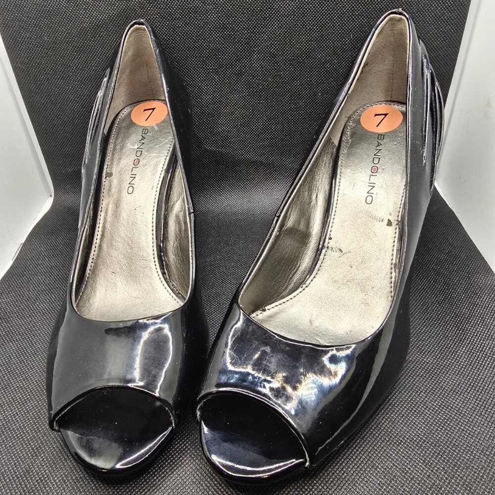 Bandolino Size 7 Black Wedge Heel Peep Toe Shoes